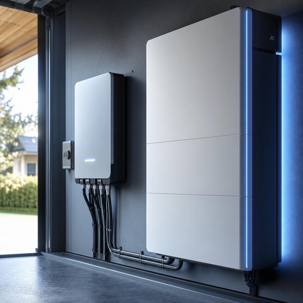 Batteria di accumulo installata accanto a un inverter fotovoltaico