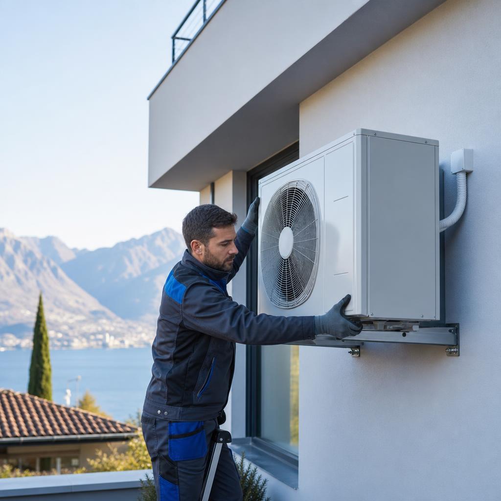 Tecnico installatore che verifica una pompa di calore finanziata con il Conto Termico 3.0